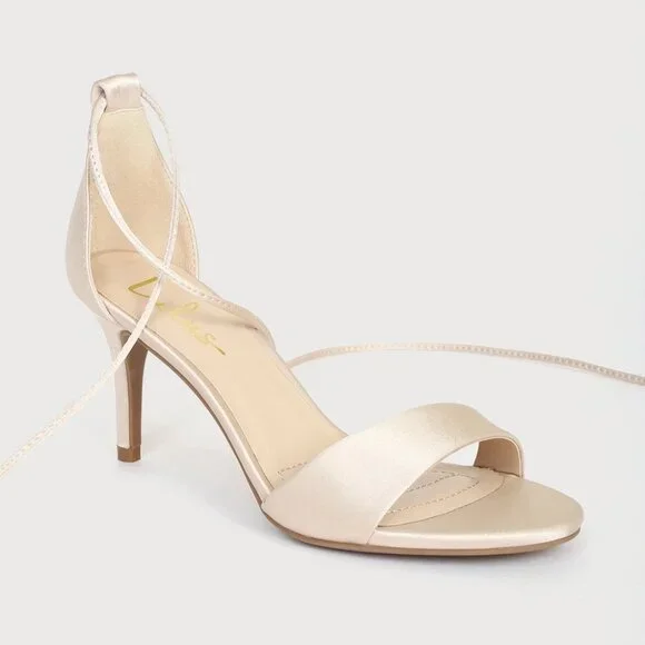 Lulu's Clairee Champagne Satin Lace-Up Heels - Picture 6 of 8